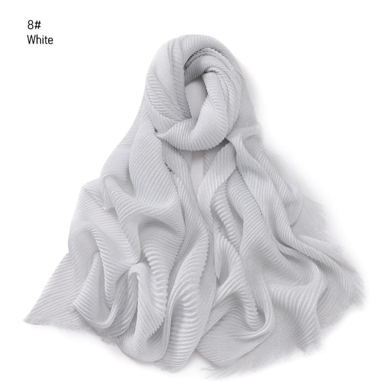 Spring New Solid Color Silver Silk Wrinkled Polyester Scarf Women's, Monochrome Two-ended Short Beard Headscarf Shawl