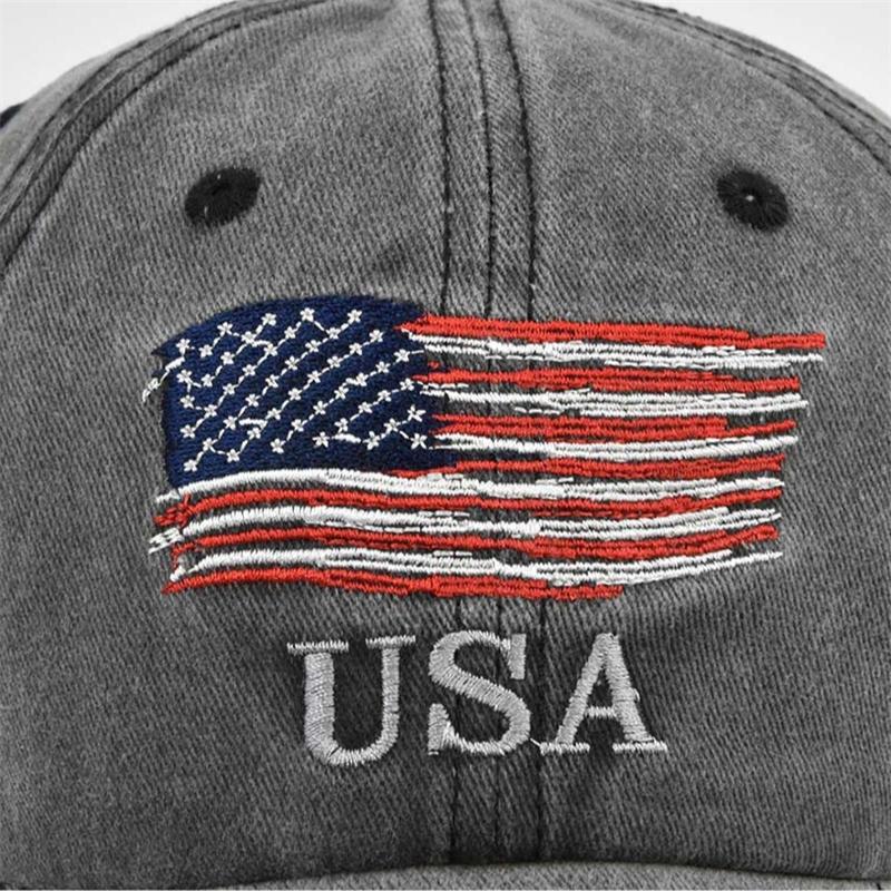 Vintage Usa Flag Embroidered Baseball Cap - Bold Lettering, Distressed Wash, Sun Protection - Trendy Dad Hat For Outdoor