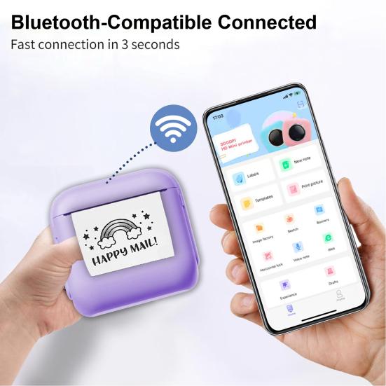 Mini Thermal Printer Portable Inkless Sticker Maker Compact Pocket Printer for Notes Labels Journal DIY