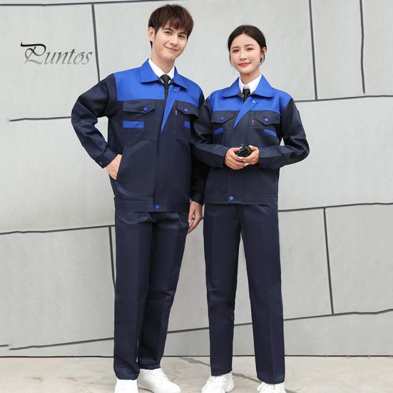 Workwear Suit for Men Women Wear-resistant Worker Clothing Lapel Collar Zipper Long Sleeve Top Pants Work Uniform Set for Repairman Workmen