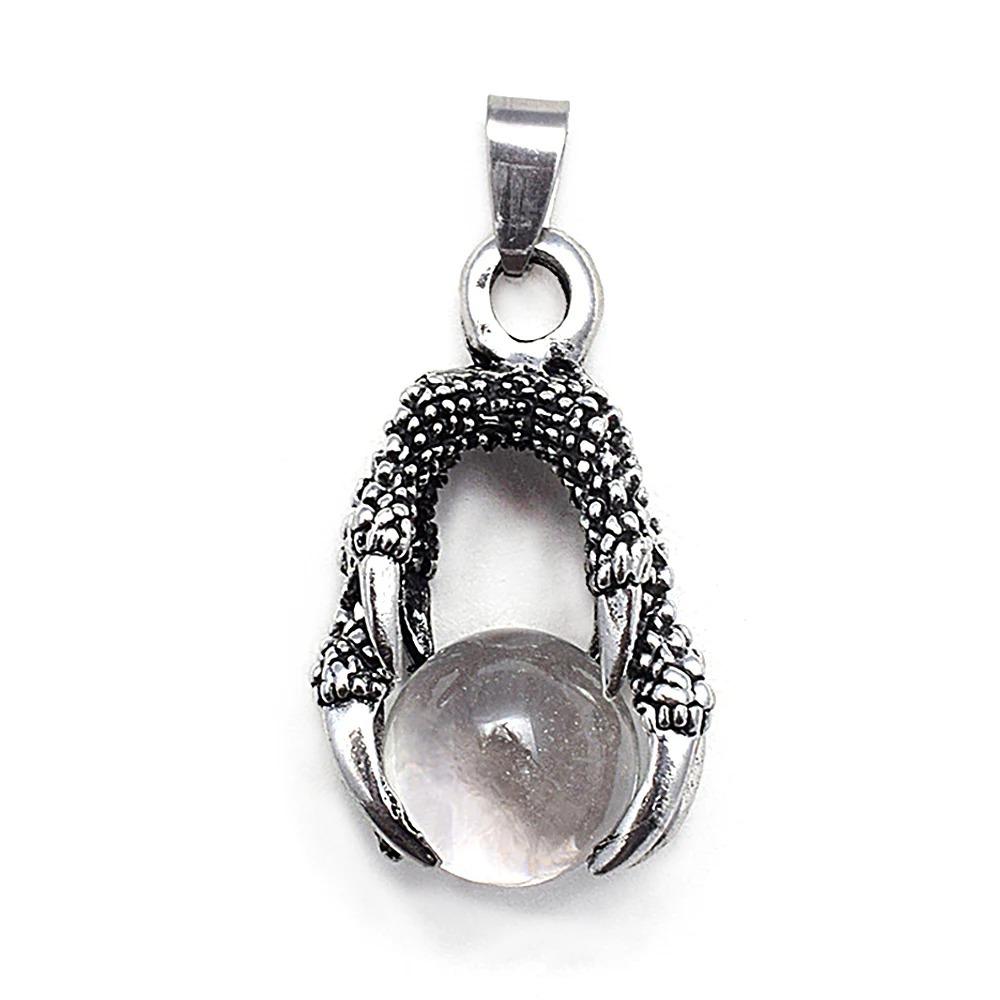 European and American Titanium Steel Dragon Claw Bead Pendant Stainless Steel Jewelry Inlaid Stone Pendant Personalized Men's Necklace