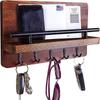 Wooden Wall Key Holder, Decorative Key and Mail Holder with Shelf Has Large Key Hooks for Bags, Coats, Umbrella