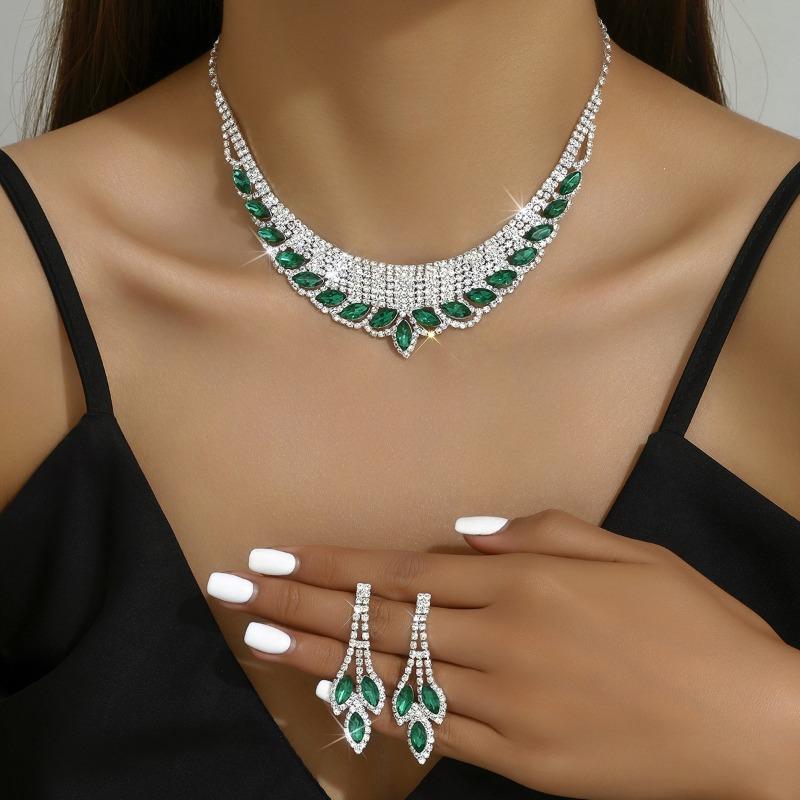 Meier Super Sparkling Full Diamond Necklace and Earrings Suit Bridal Jewelry Two-piece Set