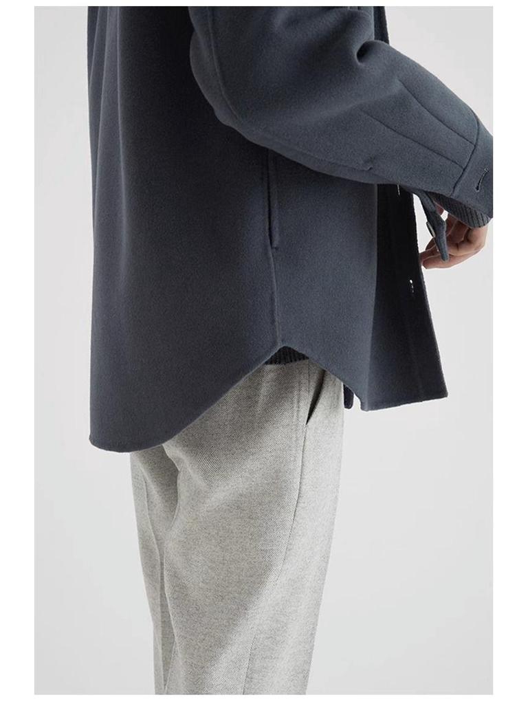 Men's Khaki Korean-Style Wool Coat: Autumn/Winter Loose Fit, Double-Sided Pocket Jacket