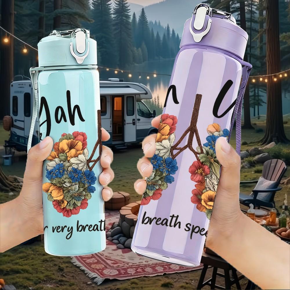 1PC Floral Paris Letter Print 750ml Color Plastic Sports Water Bottle Leakproof Flip Straw Lid Suitable for Sports Office Home Use