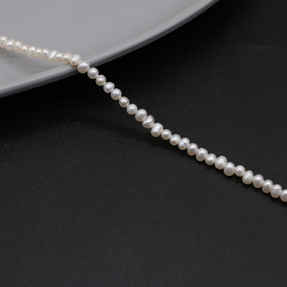1String, White Near Round Pearl 3-3.5mm, Fashion Women Natural Freshwater Pearl Beads for Jewelry Making DIY Crafts, Luxury Bulk Gifts 36cm