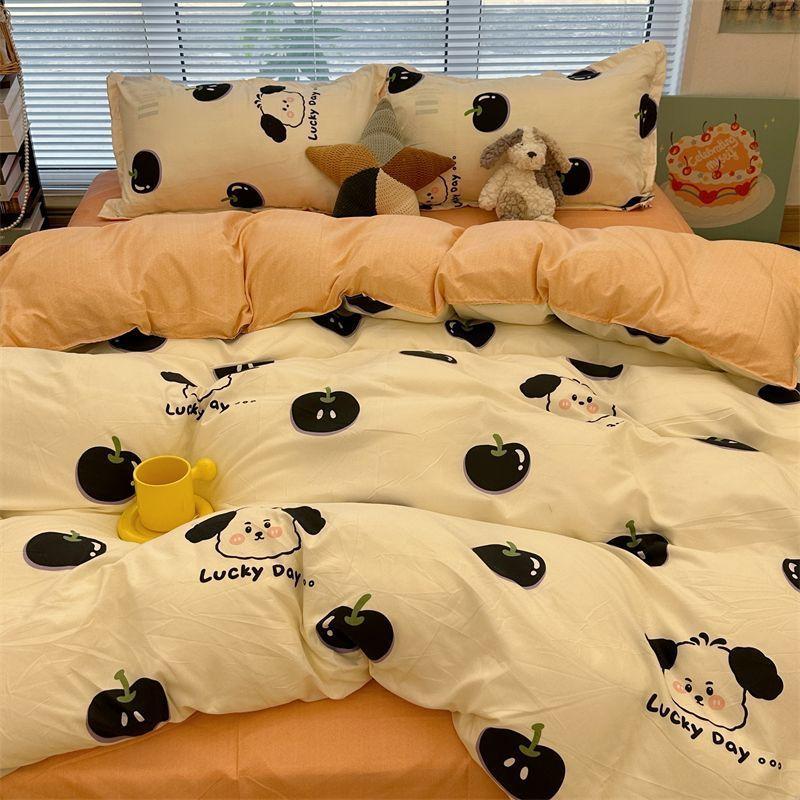 Candy House Cute Girl Heart Washed Cotton Four-piece Dormitory Single Quilt Set Three-piece Sheet Set