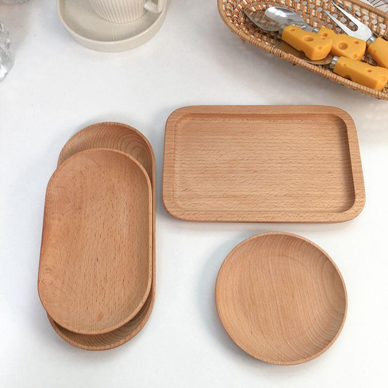 Wood Tray Oval Beech Small Wooden Disc Circular Wooden Dessert Plate Cake Tray