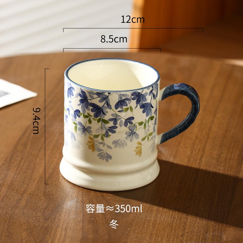 Four Seasons Flowers High Color Value Ceramic Mug Ceramic Household Coffee Mug Couple Cup Drinking Cup 2025 New Household