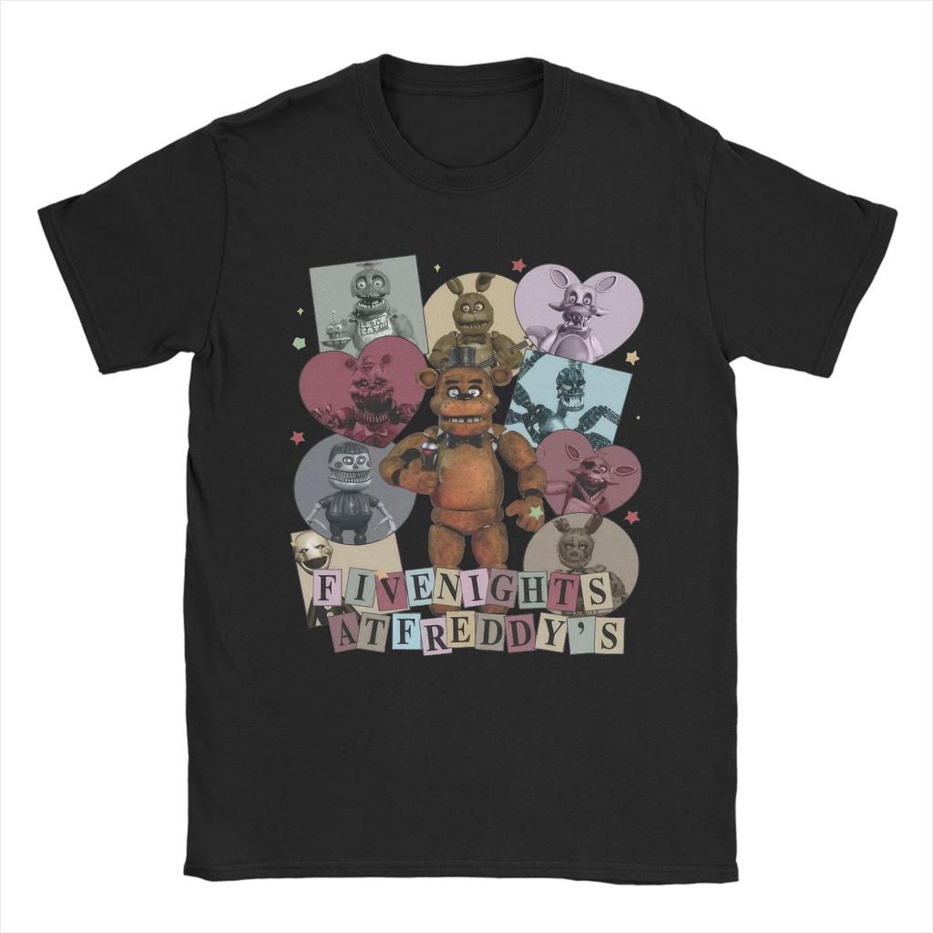 FNAF At Freddys T Shirts for Men Pure Cotton Humor T-Shirt Crewneck Tees Short Sleeve Tops Plus Size