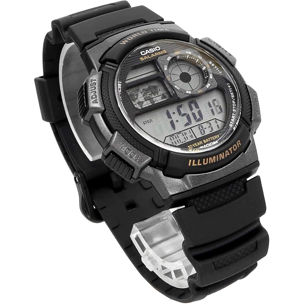 Casio World Time Digital Men's Watch AE-1000W-1AV Black Gunmetal Color Water Resistant Lightweight Design