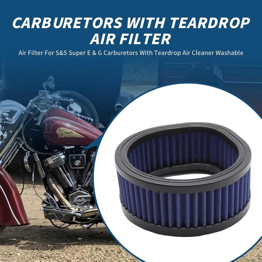 12-579 Motorcycle High Flow Air Cleaner Washable With Teardrop Air Filter Replacement For Harley Model S&S Super E & G Series Carburetors