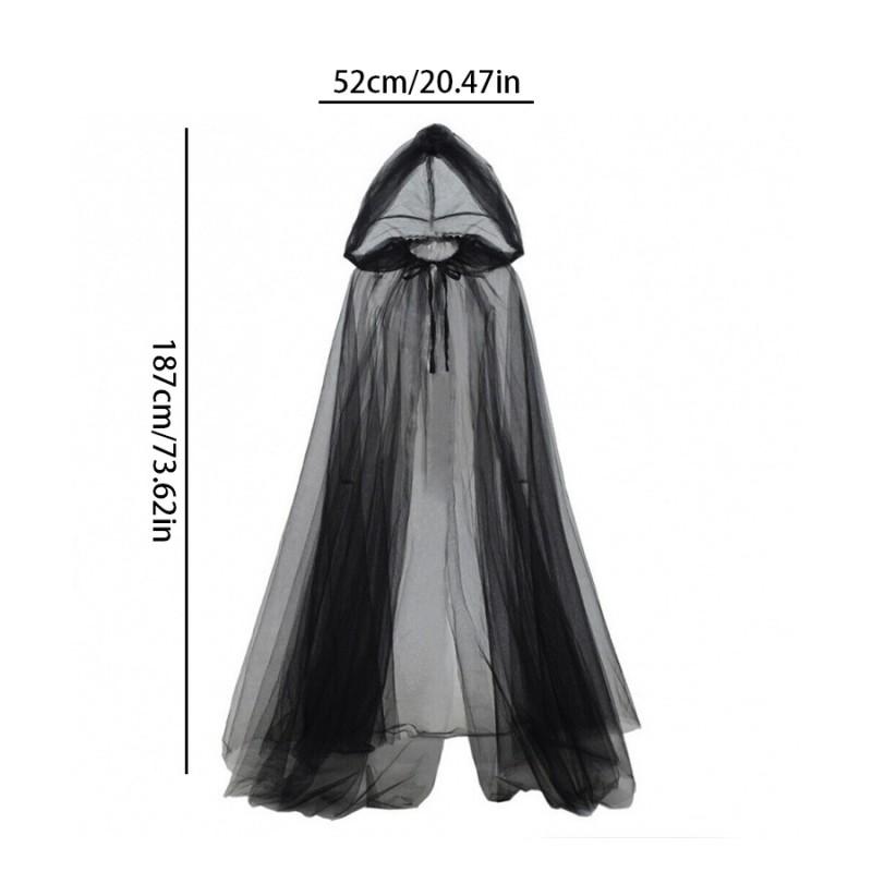 Halloween Witch Cloak With Hooded Tulle Cape Cosplay Costume Women Vampire Reaper Role Play Party