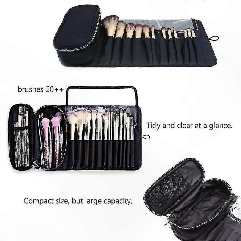 Travel-Friendly Makeup Brush Roll Up Pouch Organizer for Cosmetic Tools, Holds 20+ Brushes, Portable Bag for Women (Case Only)