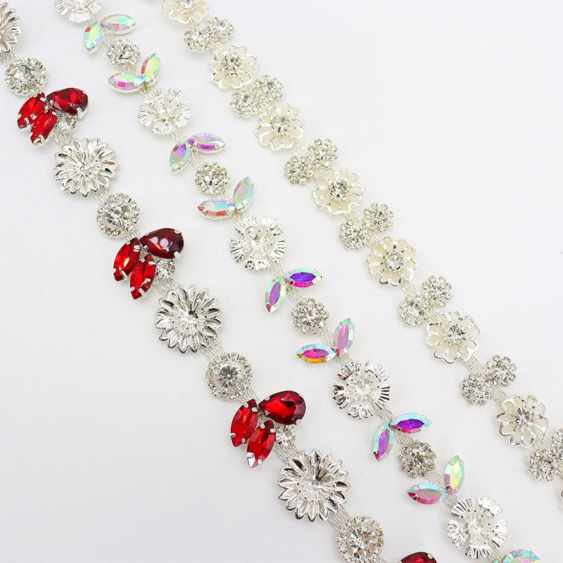 5Yards Rhinestone Chain Trim Shining Crystal Diamond Accessories DIY Craft Gift Flower Shape Decoration Diamond Metal Chains