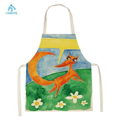 Cute Animal Style Kitchen Aprons Adult Kids Sleeveless Linen Cooking Aprons Cartoon Fox Giraffe Rabbit Pattern Baking Aprons