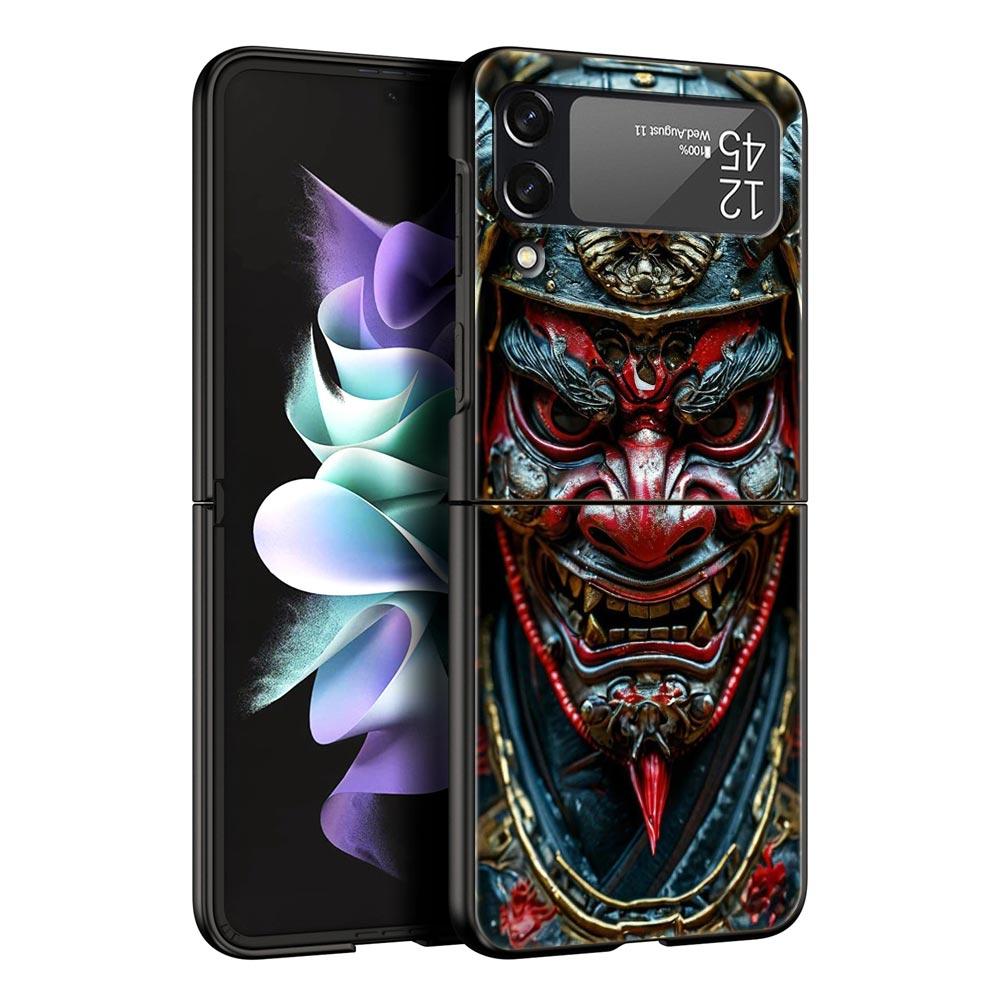 Samurai Hannya Mask Ghost Phone Case For Samsung Galaxy Z Flip3 Flip4 Flip5 Case Shell For Z Flip 3 4 5 6 Hard Folding Cover