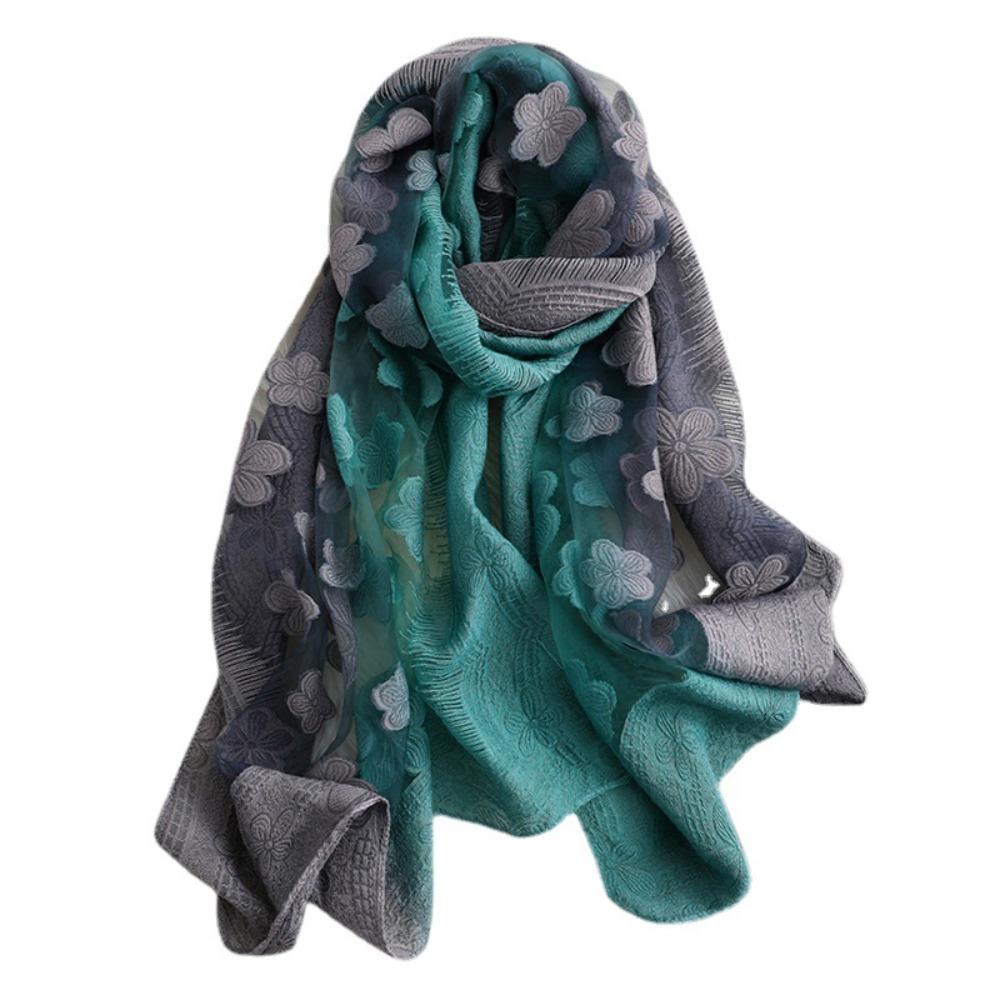 Gradient Color Cut Flowers Scarf Thin Beach Shawl Wrap Fashion Sunscreen Scarf