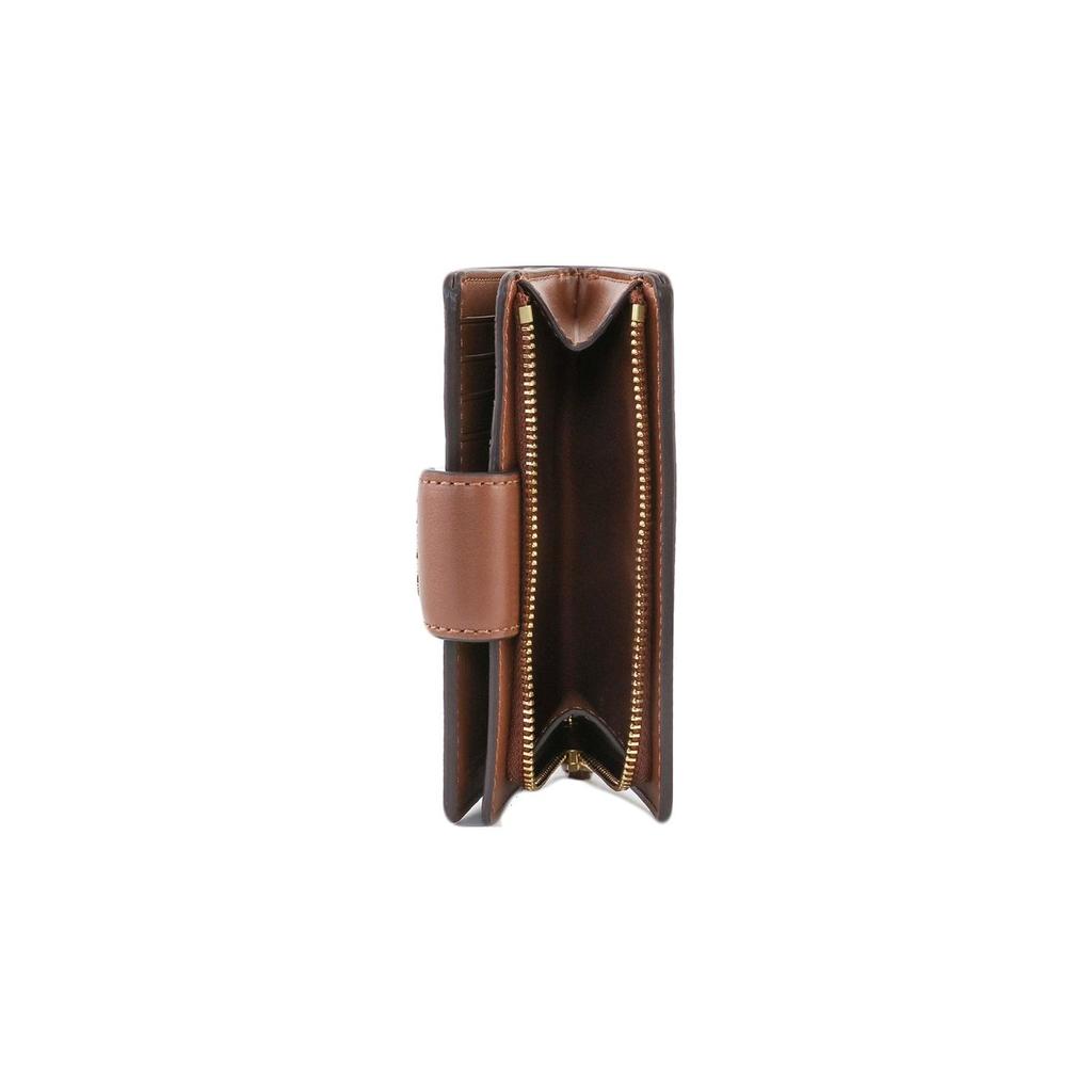 New COACH Corner Zip Canvas With Leather Clutches Wallets Medium Size Women's Brown C0082-IME74
