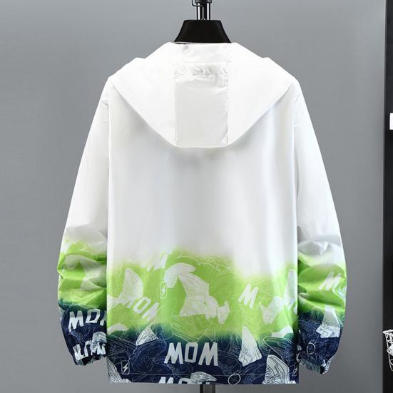Gradient Print Hooded Drawstring Pockets Zipper Placket Windbreaker Jacket Men Summer Thin Sun Protection Coat