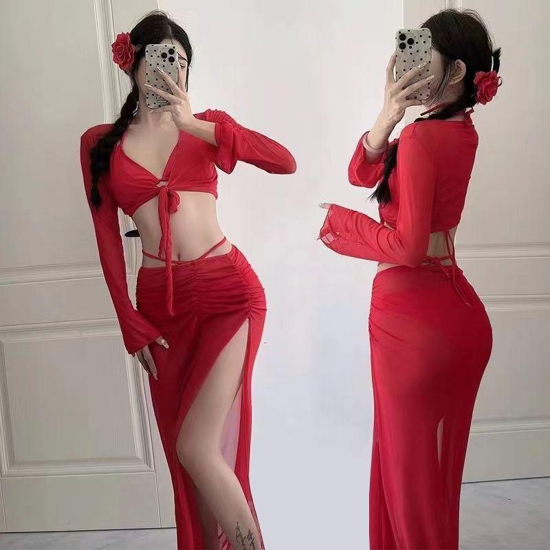 

2024 High-End Women s Swimsuit: Sexy Slimming Bikini & Long Dress Combo for Summer L