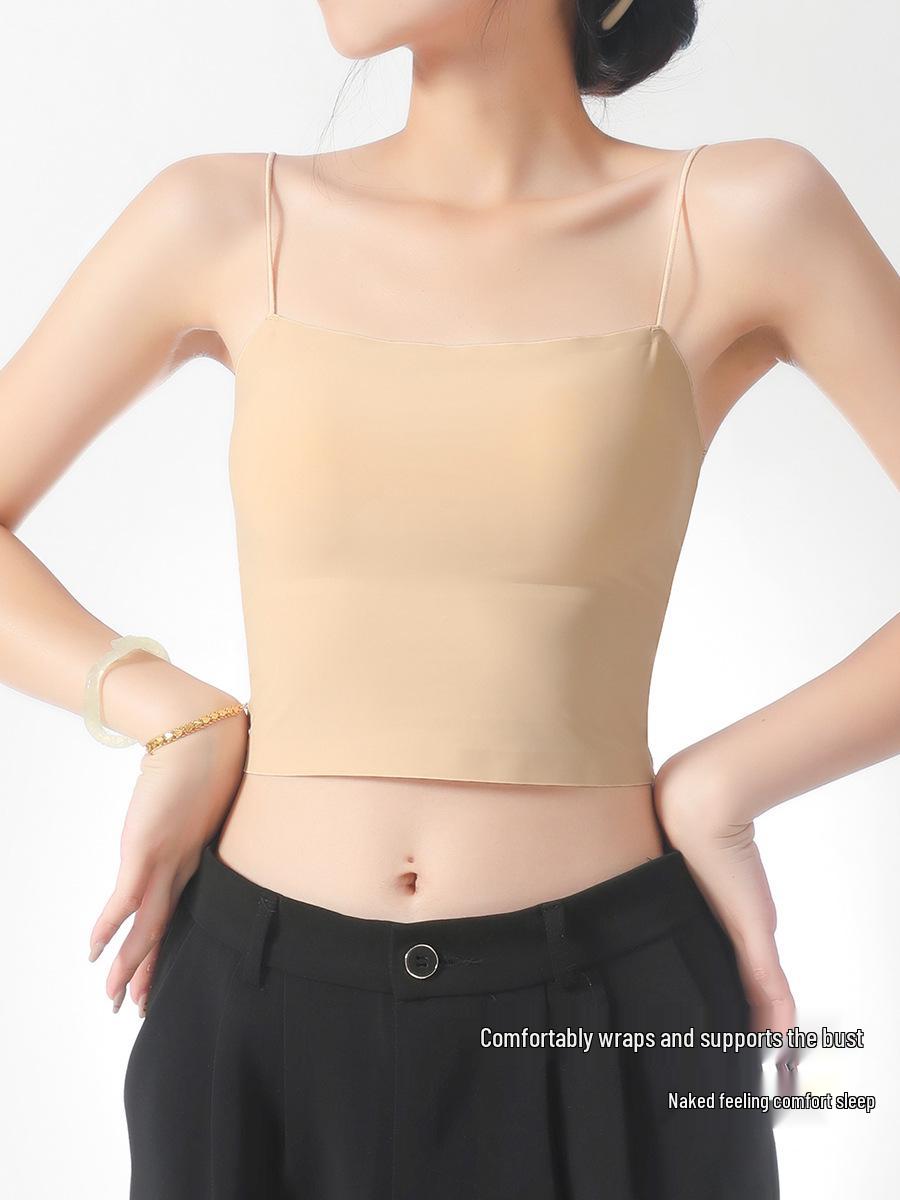 

Корейский бесшовный топ из ледяного шелка со встроенными нагрудными подушечками - женская прохладная одежда для дома/улицы Extra Large