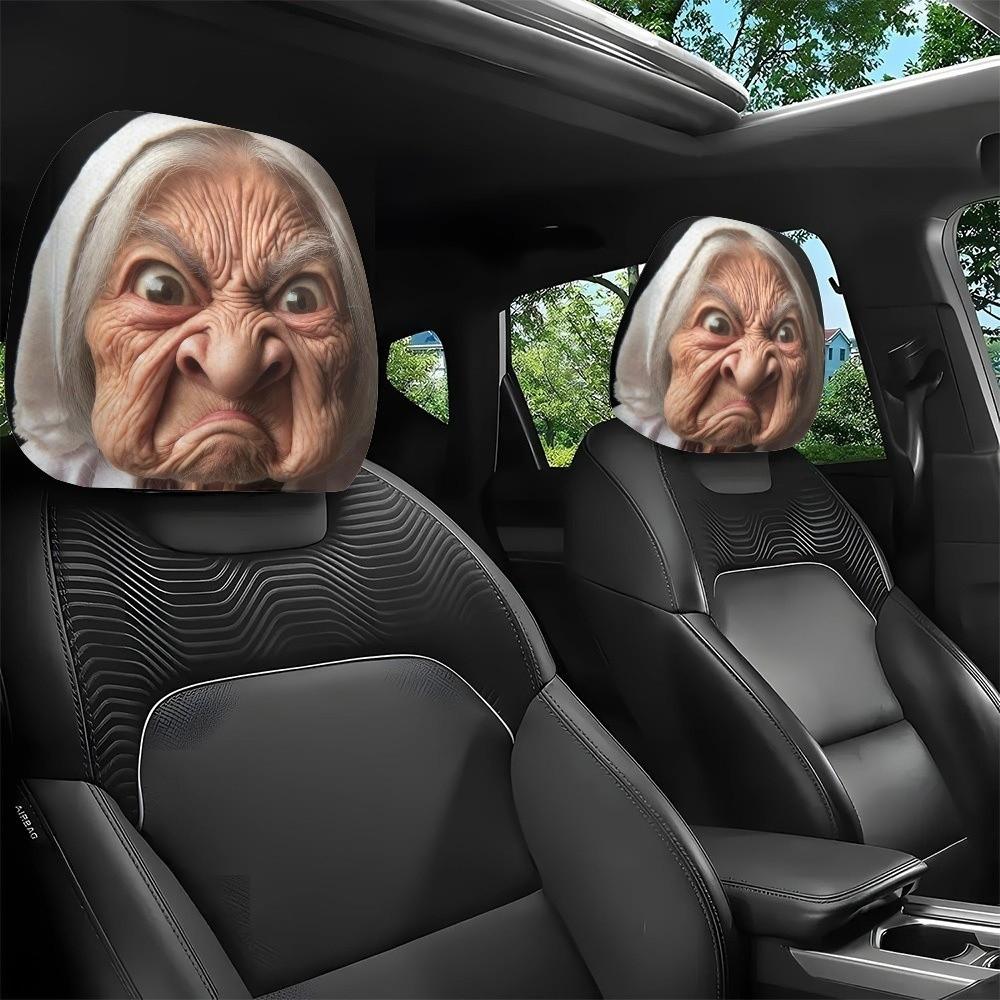 2PCS 2 Pcs Set Car Seat Headrest Protector 2D Printed Auto Head Rest Cover Car Interior Decoration
