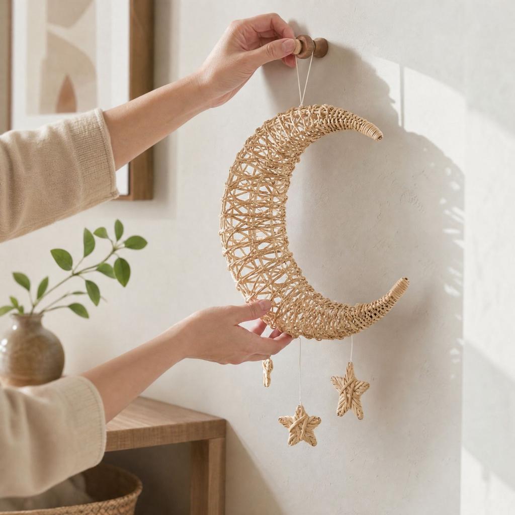 Moon Wall Hanging Decor for Boho Home Interior Bedroom Living Room