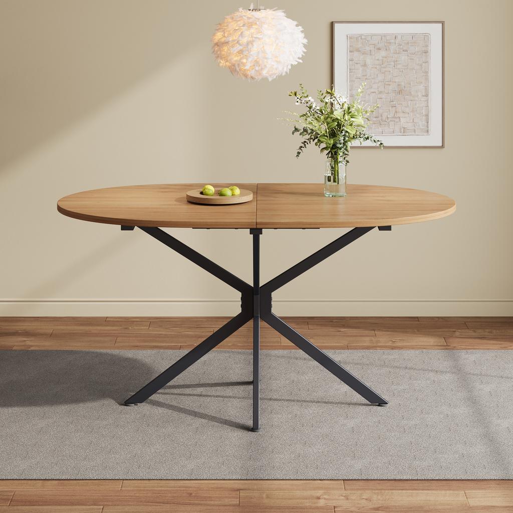 Dining Table, L120*W80*H75.5cm, Modern, Sturdy, Metal Legs, Oval, for 4-6 People, Modern Simple, Natural