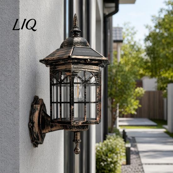 Solar Outdoor Wall Light Vintage Light, Motion Sensor Sconce with Glass Courtyard Lighting Shade, Waterproof Garden Lantern for Patio Porch