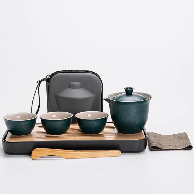 Travel Tea Set Quick Cup Portable Camping Outdoor Travel Brewing Tea Cup One Pot Three Cups Teapot