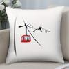 Red Cable Car Pillowcase, Minimalist Mountain Skiing Cushion Cover, Winter Sports Travel Decor for Sofa Bedroom Living Room