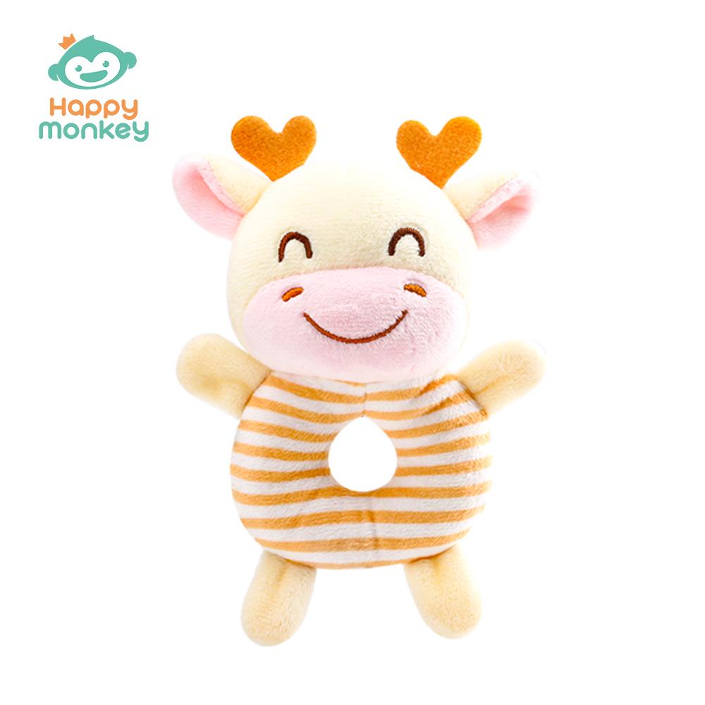 Happy Monkey Baby Plush Rattle and Teether Toy for Newborns