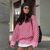 Erdbeer Jacquard Pullover Damen Rundhals Langarm Pullover Locker Gestricktes Oberteil Herbst Winter