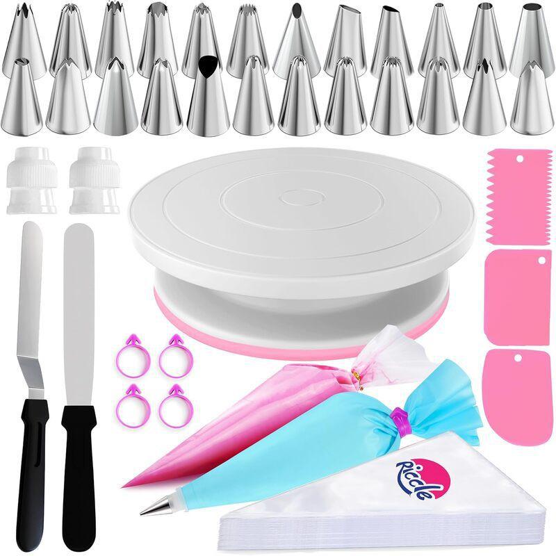 88-Piece Cake Decorating Kit With Turntable Piping Tips Icing Smoother TPU Bags Home Bakery Pastry