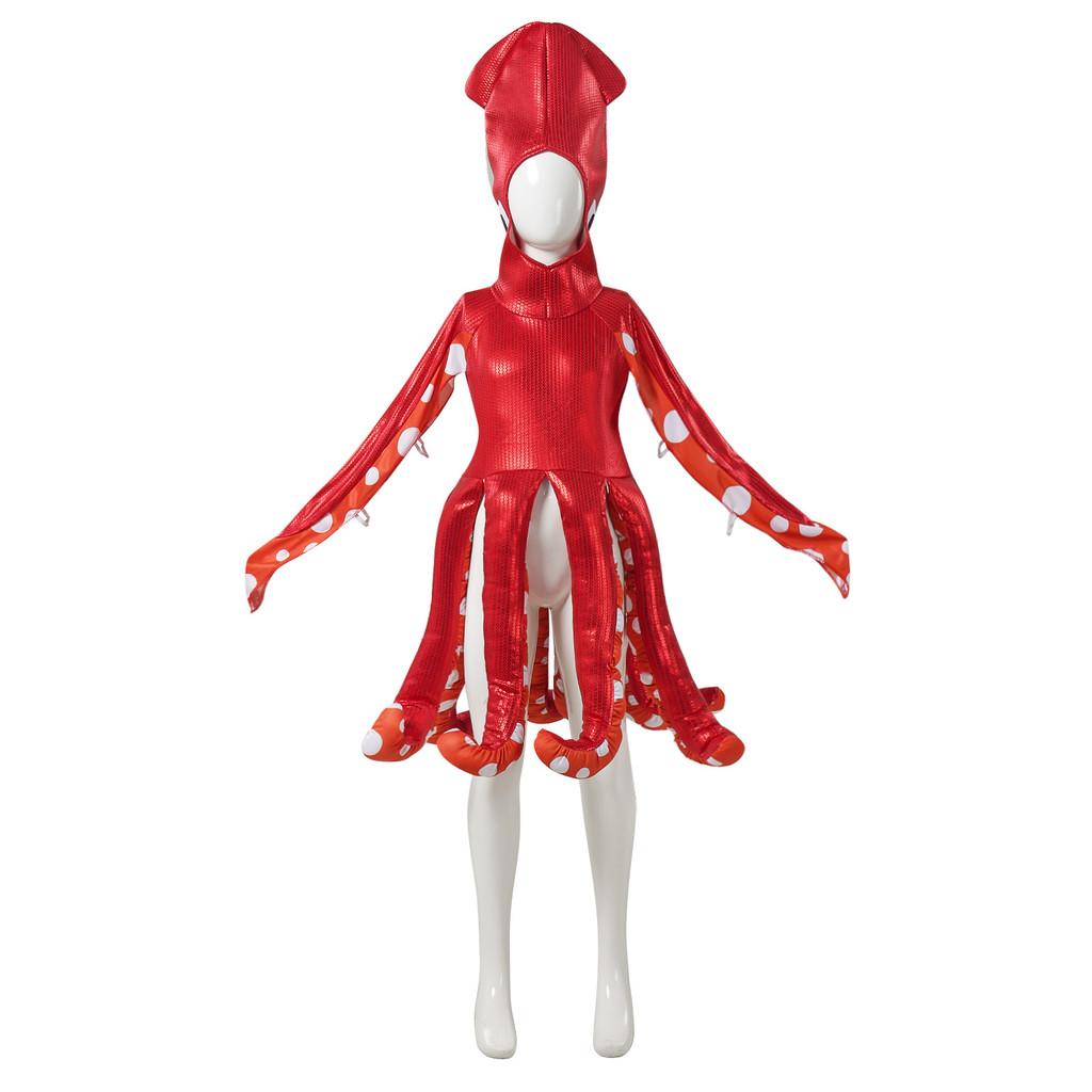 

Костюм для косплея на Хэллоуин Кальмар Детский Ролевая игра Сценическое выступление Красное платье 160 Child