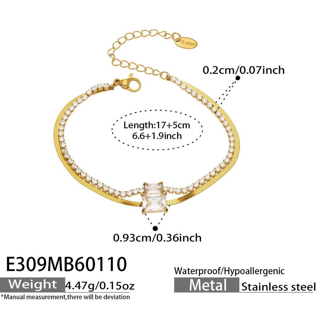 European Luxury Zircon Blade Chain Bracelet, 18k Gold-Plated Stainless Steel