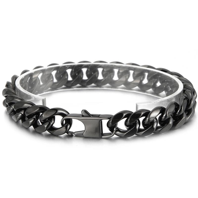 Classic 12MM Men's Cuban Link Chain Bracelet Men High Polished Solid 316l Stainless Steel Bracelets Jewelry Accessory for Male