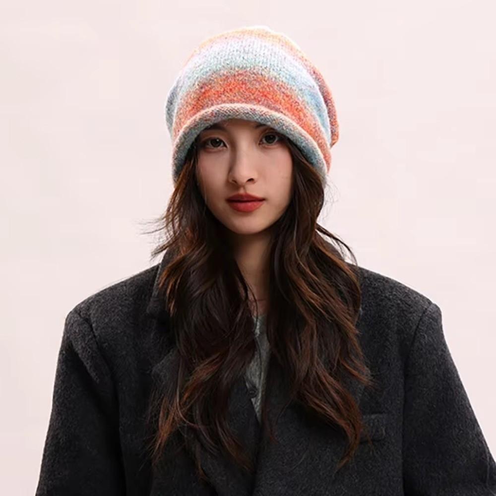 Gradient Color Knitted Stacked Hat Loose Pile Cap Simple Y2K Pullover Cap Sports
