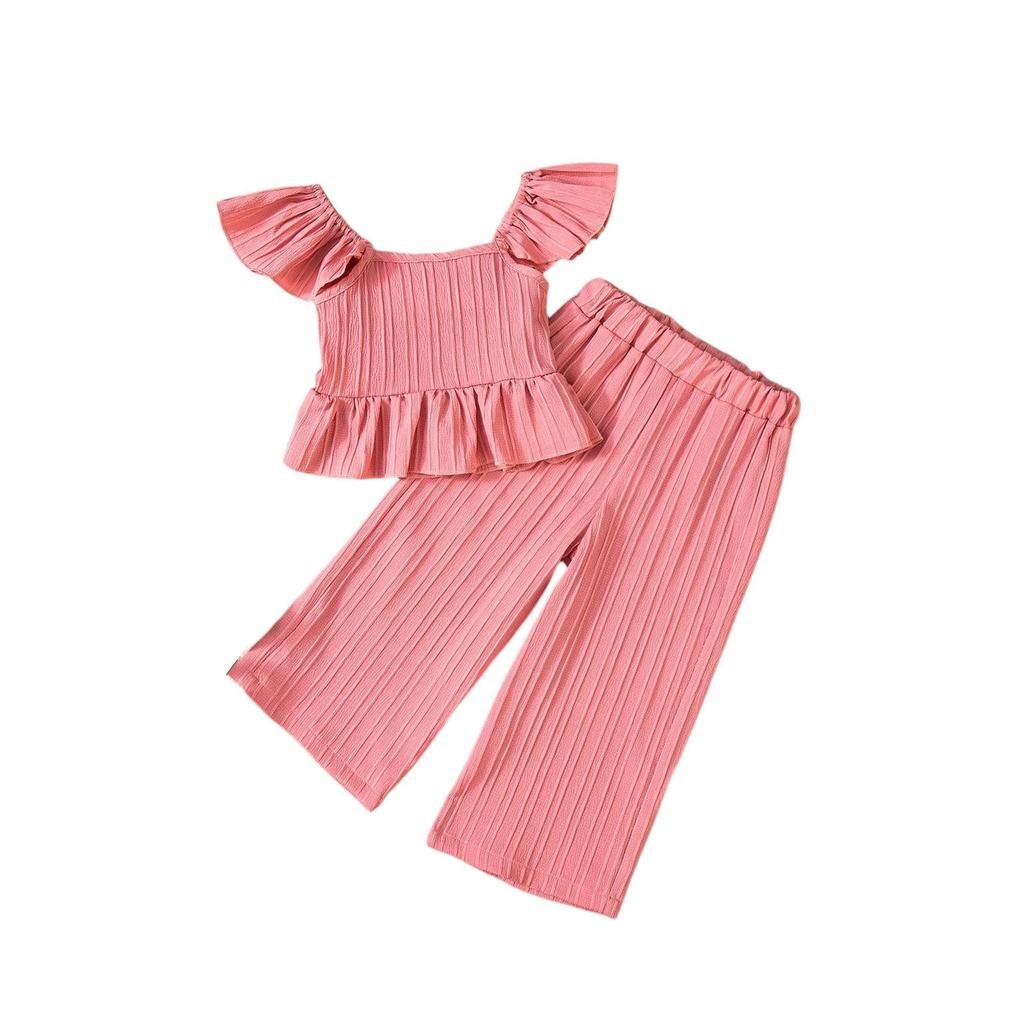 Girls' Bow Blouse Set - Doll Top & Solid Pants Outfit