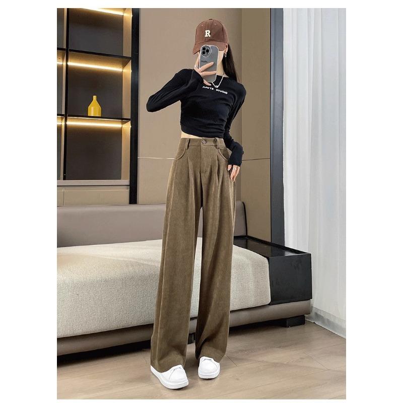 New Retro Suit Pants In Autumn and Winter, High Waist Narrow Version Wide-leg Pants Straight-leg Casual Pants Thick Floor Pants for Women