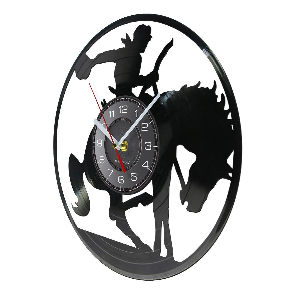 Wild West Cowboy Wall Clock Horse Rider Vinyl Record Wall Clock Western Home Decor Rodeo Horse Riding Cowboy Vintage Clock Watch
