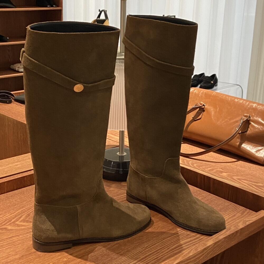 High Boots But Knee Boots Women'S Retro Leather Versatile Belt Buckle Martin Boots Knight Boots