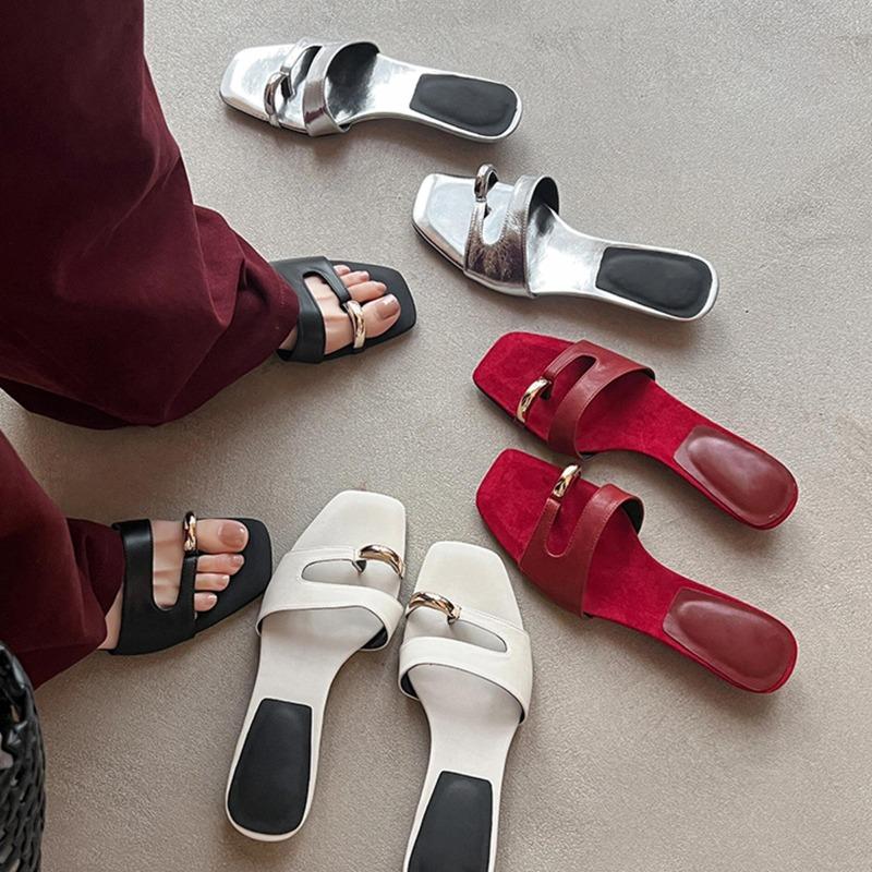 Sheepskin Version~ New Design Open-toe Flats Women's Metal Buckle Toe Slippers Temperament Sandals