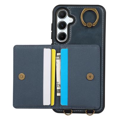 For Samsung Galaxy A34 5G PU Leather Back Case Card Holder Kickstand Phone Cover with Wrist Strap