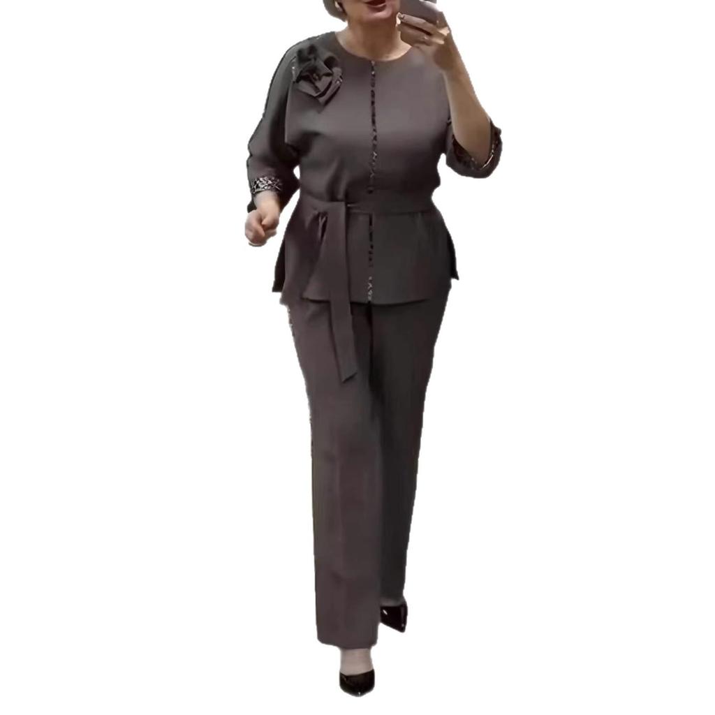 2026 Plus Size Women's Leopard Print Floral Patchwork Set - Elegant European & American Style