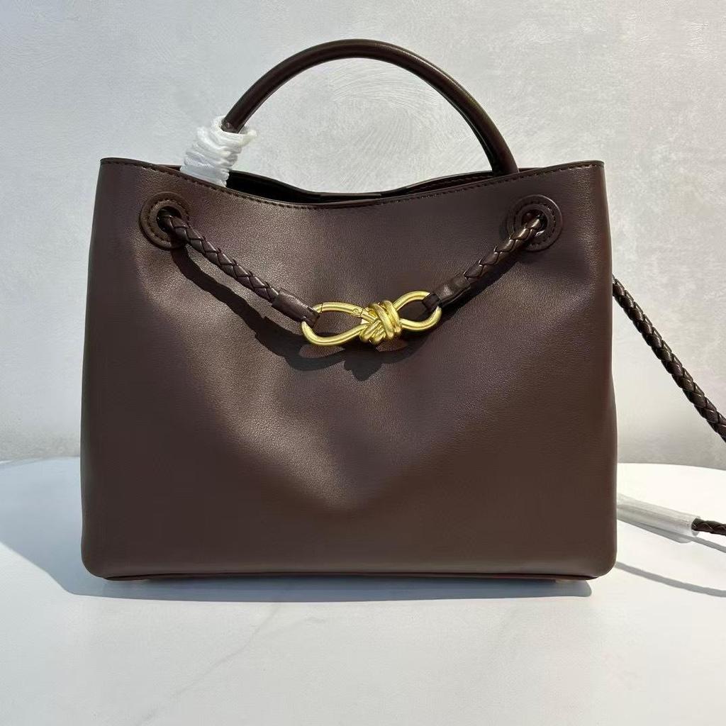 Women's 2026 New Texture Genuine Leather Large Capacity Tote Bag Women's Diagonal Cross Commuter Bow Single Shoulder Handbag