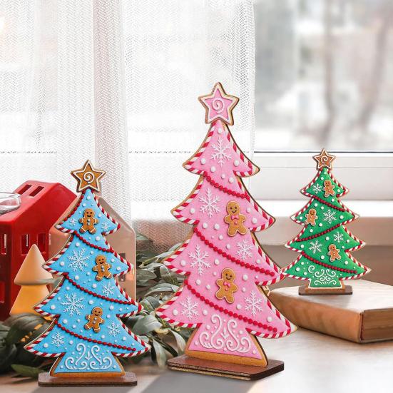 Christmas Tree Decor Candy Colors Gingerbread Man Design Wood Tabletop Decoration Wall Fireplace Shelf Ornament Gift