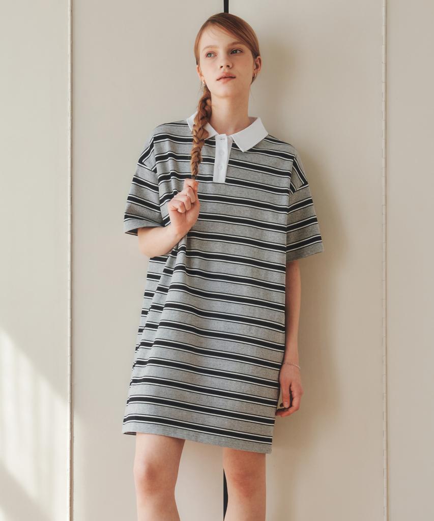 ZEROSTREET [2 Colors] Striped Collar Dress