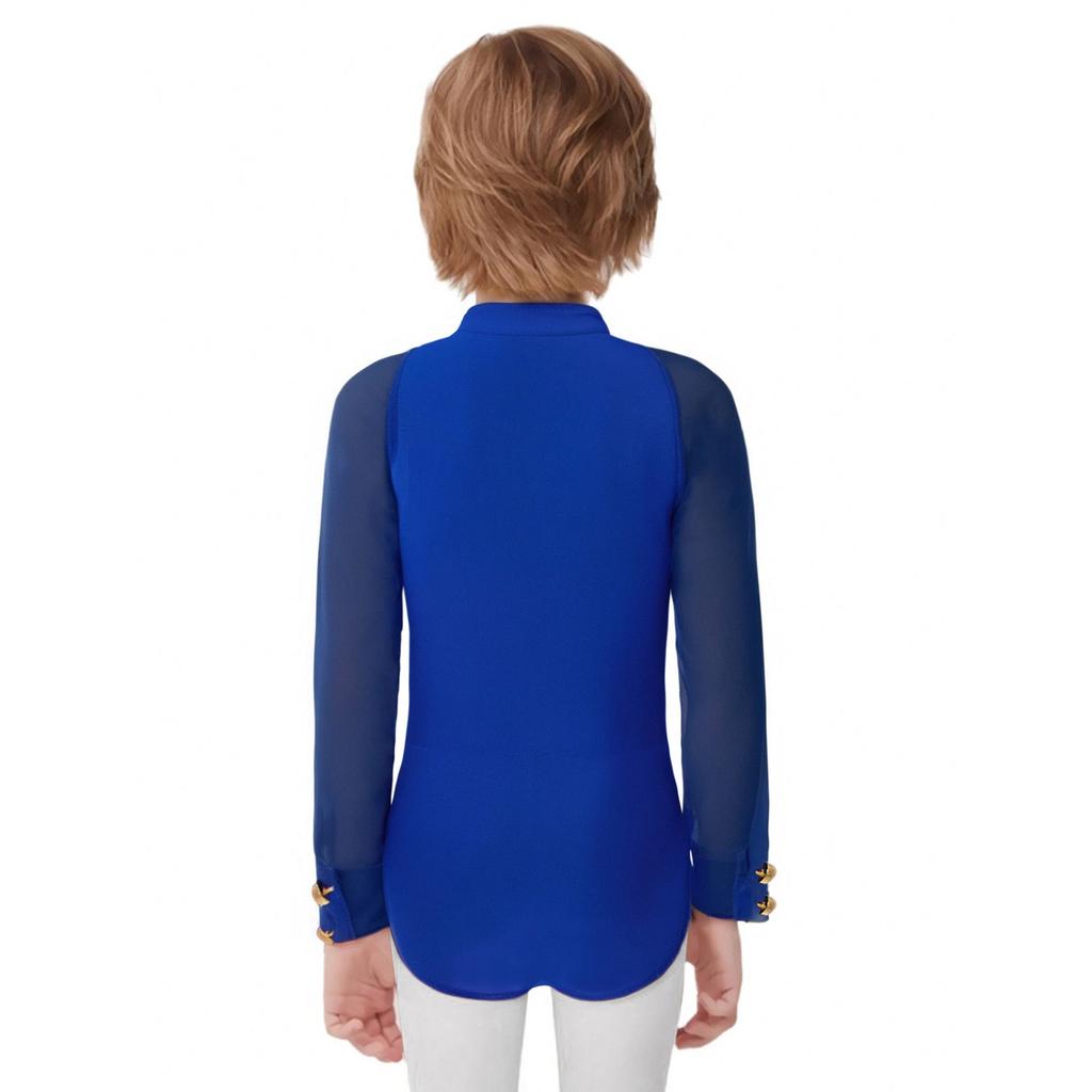 Body de Danse de Salon Latino pour Garçons Manches Longues Col Montant Justaucorps Costume de Compétition pour Performance de Scène